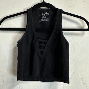 Intimately Free People Yoga Crop Top Black Womens XSmall/Small Stretch Comfort